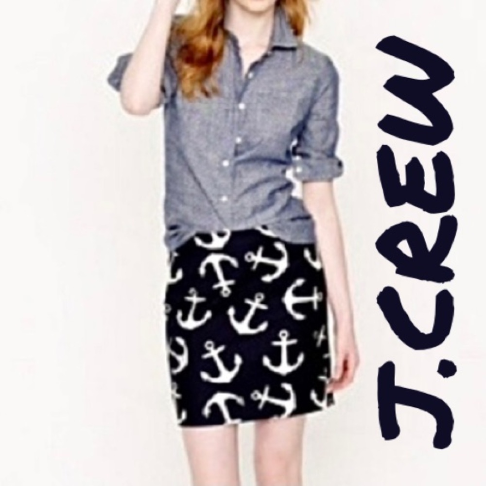 J.CREW Navy/White Mini Skirt In Dizzy Anchors Sz 2